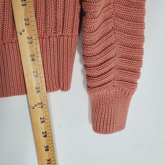 GAP Cardigan Sweater Chunky Cable Knit  Cotton Small S Dusty Rose Open Front - Picture 6 of 7